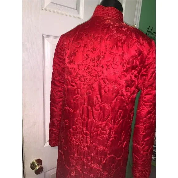 Vintage 100% Silk Made in Hong Kong CATHAY Red Quilted Robe Large - Picture 4 of 8